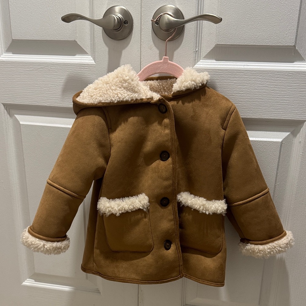 Zara Brown Kids Suede Jacket with Cream Trim